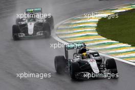 Lewis Hamilton (GBR) Mercedes AMG F1 W07 Hybrid leads team mate Nico Rosberg (GER) Mercedes AMG F1 W07 Hybrid. 13.11.2016. Formula 1 World Championship, Rd 20, Brazilian Grand Prix, Sao Paulo, Brazil, Race Day.