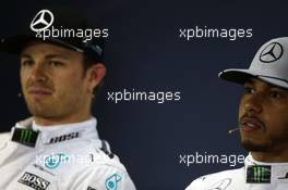 (L to R): Nico Rosberg (GER) Mercedes AMG F1 and team mate Lewis Hamilton (GBR) Mercedes AMG F1 in the FIA Press Conference. 12.11.2016. Formula 1 World Championship, Rd 20, Brazilian Grand Prix, Sao Paulo, Brazil, Qualifying Day.