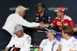 (L to R): Charlie Whiting (GBR) FIA Delegate shakes the hand of Sebastian Vettel (GER) Ferrari in the FIA Press Conference. 10.11.2016. Formula 1 World Championship, Rd 20, Brazilian Grand Prix, Sao Paulo, Brazil, Preparation Day.