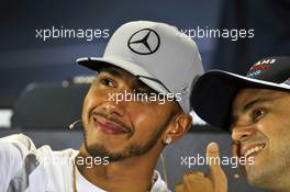 (L to R): Lewis Hamilton (GBR) Mercedes AMG F1 and Felipe Massa (BRA) Williams in the FIA Press Conference. 10.11.2016. Formula 1 World Championship, Rd 20, Brazilian Grand Prix, Sao Paulo, Brazil, Preparation Day.