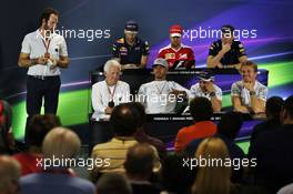 The FIA Press Conference (from back row (L to R)): Daniel Ricciardo (AUS) Red Bull Racing; Sebastian Vettel (GER) Ferrari; Max Verstappen (NLD) Red Bull Racing; Charlie Whiting (GBR) FIA Delegate; Lewis Hamilton (GBR) Mercedes AMG F1; Felipe Massa (BRA) Williams; Nico Rosberg (GER) Mercedes AMG F1.  10.11.2016. Formula 1 World Championship, Rd 20, Brazilian Grand Prix, Sao Paulo, Brazil, Preparation Day.