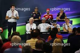 The FIA Press Conference (from back row (L to R)): Daniel Ricciardo (AUS) Red Bull Racing; Sebastian Vettel (GER) Ferrari; Max Verstappen (NLD) Red Bull Racing; Charlie Whiting (GBR) FIA Delegate; Lewis Hamilton (GBR) Mercedes AMG F1; Felipe Massa (BRA) Williams; Nico Rosberg (GER) Mercedes AMG F1.  10.11.2016. Formula 1 World Championship, Rd 20, Brazilian Grand Prix, Sao Paulo, Brazil, Preparation Day.