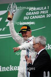 Valtteri Bottas (FIN) Williams celebrates his third position on the podium. 12.06.2016. Formula 1 World Championship, Rd 7, Canadian Grand Prix, Montreal, Canada, Race Day.