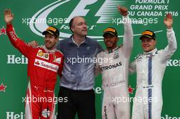 1st for Lewis Hamilton (GBR) Mercedes AMG F1 W07 , 2nd Sebastian Vettel (GER) Scuderia Ferrari SF16-H and 3rd for Valtteri Bottas (FIN) Williams Martini Racing FW38. 12.06.2016. Formula 1 World Championship, Rd 7, Canadian Grand Prix, Montreal, Canada, Race Day.