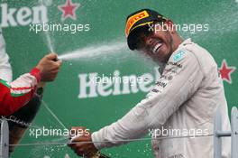 Race winner Lewis Hamilton (GBR) Mercedes AMG F1 celebrates on the podium. 12.06.2016. Formula 1 World Championship, Rd 7, Canadian Grand Prix, Montreal, Canada, Race Day.