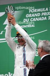 Valtteri Bottas (FIN) Williams celebrates his third position on the podium. 12.06.2016. Formula 1 World Championship, Rd 7, Canadian Grand Prix, Montreal, Canada, Race Day.