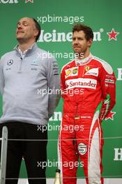 Sebastian Vettel (GER) Ferrari celebrates his second position on the podium. 12.06.2016. Formula 1 World Championship, Rd 7, Canadian Grand Prix, Montreal, Canada, Race Day.