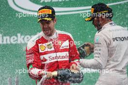 Sebastian Vettel (GER) Ferrari celebrates his second position on the podium. 12.06.2016. Formula 1 World Championship, Rd 7, Canadian Grand Prix, Montreal, Canada, Race Day.