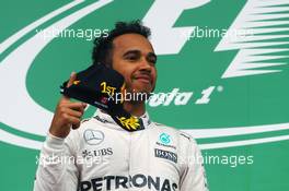 Race winner Lewis Hamilton (GBR) Mercedes AMG F1 celebrates on the podium. 12.06.2016. Formula 1 World Championship, Rd 7, Canadian Grand Prix, Montreal, Canada, Race Day.