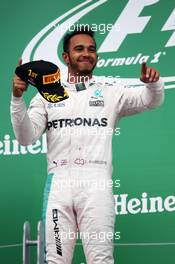 Race winner Lewis Hamilton (GBR) Mercedes AMG F1 celebrates on the podium. 12.06.2016. Formula 1 World Championship, Rd 7, Canadian Grand Prix, Montreal, Canada, Race Day.