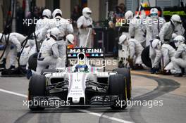 Felipe Massa (BRA) Williams FW38 makes a pit stop. 12.06.2016. Formula 1 World Championship, Rd 7, Canadian Grand Prix, Montreal, Canada, Race Day.