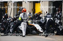 Sergio Perez (MEX) Sahara Force India F1 VJM09 makes a pit stop. 12.06.2016. Formula 1 World Championship, Rd 7, Canadian Grand Prix, Montreal, Canada, Race Day.