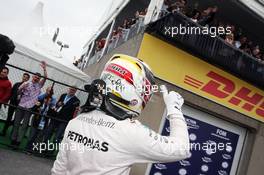 Lewis Hamilton (GBR) Mercedes AMG F1 celebrates his pole position in parc ferme. 11.06.2016. Formula 1 World Championship, Rd 7, Canadian Grand Prix, Montreal, Canada, Qualifying Day.