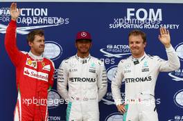 Pole for Lewis Hamilton (GBR) Mercedes AMG F1 W07 , 2nd for Nico Rosberg (GER) Mercedes AMG Petronas F1 W07 and 3rd for Sebastian Vettel (GER) Scuderia Ferrari SF16-H. 11.06.2016. Formula 1 World Championship, Rd 7, Canadian Grand Prix, Montreal, Canada, Qualifying Day.