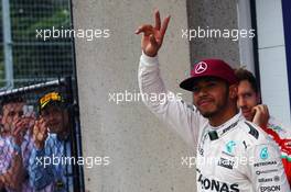 Lewis Hamilton (GBR) Mercedes AMG F1 celebrates his pole position in parc ferme. 11.06.2016. Formula 1 World Championship, Rd 7, Canadian Grand Prix, Montreal, Canada, Qualifying Day.