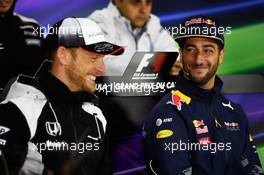 (L to R): Jenson Button (GBR) McLaren and Daniel Ricciardo (AUS) Red Bull Racing in the FIA Press Conference. 09.06.2016. Formula 1 World Championship, Rd 7, Canadian Grand Prix, Montreal, Canada, Preparation Day.