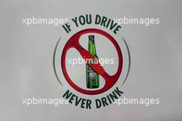 Heineken F1 sponsorship announcement - anti-drink driving banner. 09.06.2016. Formula 1 World Championship, Rd 7, Canadian Grand Prix, Montreal, Canada, Preparation Day.