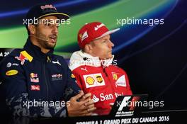 (L to R): Daniel Ricciardo (AUS) Red Bull Racing and Kimi Raikkonen (FIN) Ferrari in the FIA Press Conference. 09.06.2016. Formula 1 World Championship, Rd 7, Canadian Grand Prix, Montreal, Canada, Preparation Day.