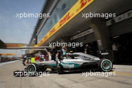 Nico Rosberg (GER) Mercedes AMG F1 W07 Hybrid leaves the pits. 15.04.2016. Formula 1 World Championship, Rd 3, Chinese Grand Prix, Shanghai, China, Practice Day.