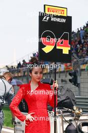 Grid girl. 17.04.2016. Formula 1 World Championship, Rd 3, Chinese Grand Prix, Shanghai, China, Race Day.