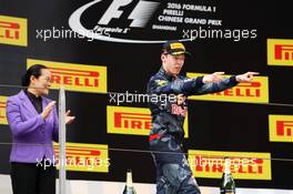 Daniil Kvyat (RUS) Red Bull Racing celebrates his third position on the podium. 17.04.2016. Formula 1 World Championship, Rd 3, Chinese Grand Prix, Shanghai, China, Race Day.