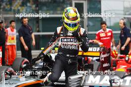 Sergio Perez (MEX) Sahara Force India F1 VJM09 in parc ferme. 16.04.2016. Formula 1 World Championship, Rd 3, Chinese Grand Prix, Shanghai, China, Qualifying Day.