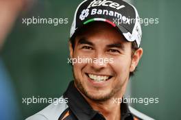 Sergio Perez (MEX) Sahara Force India F1 with the media. 14.04.2016. Formula 1 World Championship, Rd 3, Chinese Grand Prix, Shanghai, China, Preparation Day.