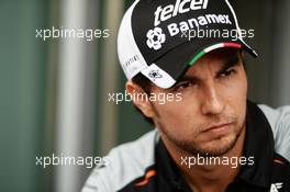 Sergio Perez (MEX) Sahara Force India F1 with the media. 14.04.2016. Formula 1 World Championship, Rd 3, Chinese Grand Prix, Shanghai, China, Preparation Day.