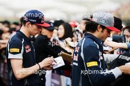 Max Verstappen (NLD) Scuderia Toro Rosso and Carlos Sainz Jr (ESP) Scuderia Toro Rosso sign autographs for the fans. 14.04.2016. Formula 1 World Championship, Rd 3, Chinese Grand Prix, Shanghai, China, Preparation Day.