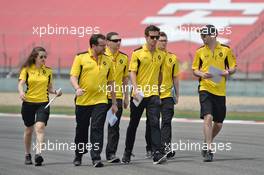 Jolyon Palmer (GBR) Renault Sport F1 Team walks the circuit with the team. 14.04.2016. Formula 1 World Championship, Rd 3, Chinese Grand Prix, Shanghai, China, Preparation Day.