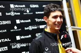 Esteban Ocon (FRA) Renault Sport F1 Team Test Driver with the media. 13.05.2016. Formula 1 World Championship, Rd 5, Spanish Grand Prix, Barcelona, Spain, Practice Day.