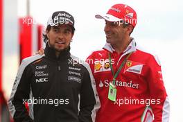 Sergio Perez (MEX), Sahara Force India and Marc Gene (ESP), Scuderia Ferrari  13.05.2016. Formula 1 World Championship, Rd 5, Spanish Grand Prix, Barcelona, Spain, Practice Day.