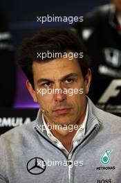 Toto Wolff (GER) Mercedes AMG F1 Shareholder and Executive Director in the FIA Press Conference. 13.05.2016. Formula 1 World Championship, Rd 5, Spanish Grand Prix, Barcelona, Spain, Practice Day.
