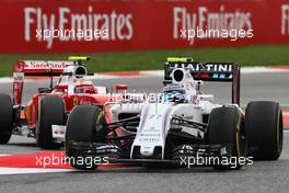 Valtteri Bottas (FIN) Williams FW38 leads Kimi Raikkonen (FIN) Ferrari SF16-H. 13.05.2016. Formula 1 World Championship, Rd 5, Spanish Grand Prix, Barcelona, Spain, Practice Day.