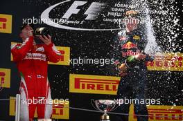2nd place Kimi Raikkonen (FIN) Scuderia Ferrari SF16-H with 1st place Max Verstappen (NLD) Red Bull Racing RB12. 15.05.2016. Formula 1 World Championship, Rd 5, Spanish Grand Prix, Barcelona, Spain, Race Day.