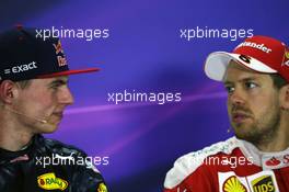 (L to R): Race winner Max Verstappen (NLD) Red Bull Racing in the FIA Press Conference. with Sebastian Vettel (GER) Ferrari. 15.05.2016. Formula 1 World Championship, Rd 5, Spanish Grand Prix, Barcelona, Spain, Race Day.