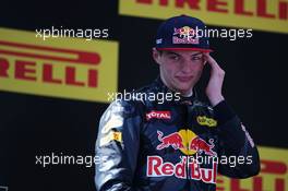 Race winner Max Verstappen (NLD) Red Bull Racing on the podium. 15.05.2016. Formula 1 World Championship, Rd 5, Spanish Grand Prix, Barcelona, Spain, Race Day.