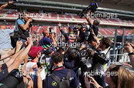 Race winner Max Verstappen (NLD) Red Bull Racing celebrates with the fans. 15.05.2016. Formula 1 World Championship, Rd 5, Spanish Grand Prix, Barcelona, Spain, Race Day.