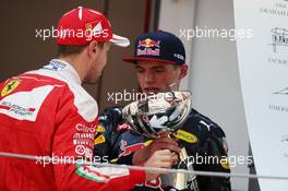 Race winner Max Verstappen (NLD) Red Bull Racing on the podium with Sebastian Vettel (GER) Ferrari. 15.05.2016. Formula 1 World Championship, Rd 5, Spanish Grand Prix, Barcelona, Spain, Race Day.