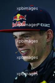Max Verstappen (NLD) Red Bull Racing in the FIA Press Conference. 15.05.2016. Formula 1 World Championship, Rd 5, Spanish Grand Prix, Barcelona, Spain, Race Day.