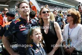 Christian Horner (GBR) Red Bull Racing Team Principal with his wife Geri Halliwell (GBR) Singer and daughter Bluebell at the podium. 15.05.2016. Formula 1 World Championship, Rd 5, Spanish Grand Prix, Barcelona, Spain, Race Day.
