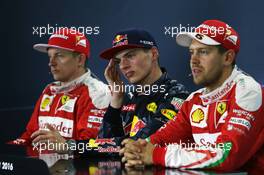The post race FIA Press Conference (L to R): Kimi Raikkonen (FIN) Ferrari, second; Max Verstappen (NLD) Red Bull Racing, race winner; Sebastian Vettel (GER) Ferrari, third. 15.05.2016. Formula 1 World Championship, Rd 5, Spanish Grand Prix, Barcelona, Spain, Race Day.