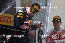Race winner Max Verstappen (NLD) Red Bull Racing celebrates with the champagne on the podium. 15.05.2016. Formula 1 World Championship, Rd 5, Spanish Grand Prix, Barcelona, Spain, Race Day.