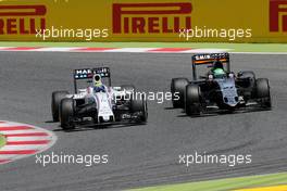 Felipe Massa (BRA), Williams F1 Team and Nico Hulkenberg (GER), Sahara Force India  15.05.2016. Formula 1 World Championship, Rd 5, Spanish Grand Prix, Barcelona, Spain, Race Day.
