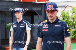 Max Verstappen (NLD) Red Bull Racing and Daniil Kvyat (RUS) Scuderia Toro Rosso. 12.05.2016. Formula 1 World Championship, Rd 5, Spanish Grand Prix, Barcelona, Spain, Preparation Day.