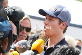 Daniil Kvyat (RUS) Scuderia Toro Rosso with the media. 12.05.2016. Formula 1 World Championship, Rd 5, Spanish Grand Prix, Barcelona, Spain, Preparation Day.