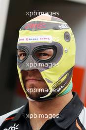 Sergio Perez (MEX) Sahara Force India F1 in a Mexican Wrestler's mask. 12.05.2016. Formula 1 World Championship, Rd 5, Spanish Grand Prix, Barcelona, Spain, Preparation Day.
