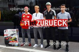 (L to R): Sebastian Vettel (GER) Ferrari; Nico Rosberg (GER) Mercedes AMG F1; Nico Hulkenberg (GER) Sahara Force India F1; and Pascal Wehrlein (GER) Manor Racing, promote the return of the German Grand Prix. 12.05.2016. Formula 1 World Championship, Rd 5, Spanish Grand Prix, Barcelona, Spain, Preparation Day.