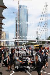 Nico Hulkenberg (GER) Sahara Force India F1 VJM09 in the pits. 17.06.2016. Formula 1 World Championship, Rd 8, European Grand Prix, Baku Street Circuit, Azerbaijan, Practice Day.