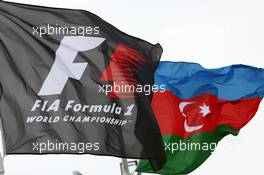 F1 and Azerbaijan flag. 17.06.2016. Formula 1 World Championship, Rd 8, European Grand Prix, Baku Street Circuit, Azerbaijan, Practice Day.